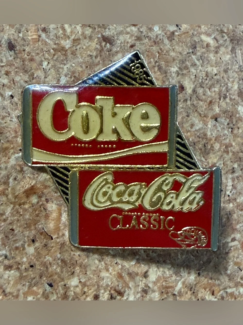 Vintage 1985 Coca-Cola Classic & Coke Cans Retro Promo Soda Enamel Lapel Pin
